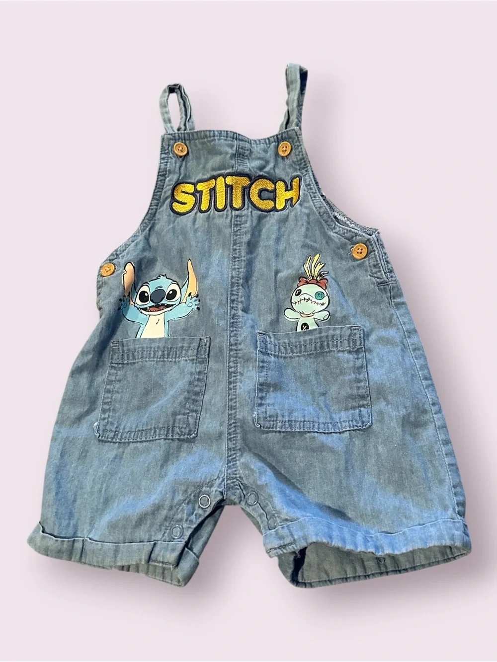 Disney Baby Lilo & Stitch Light Denim Shortalls Size 12 Months